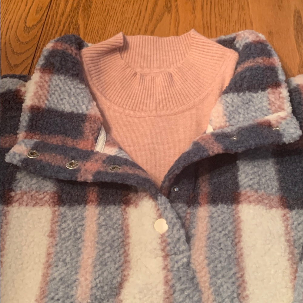 Plaid Fleece Jacket - Blue and Pink